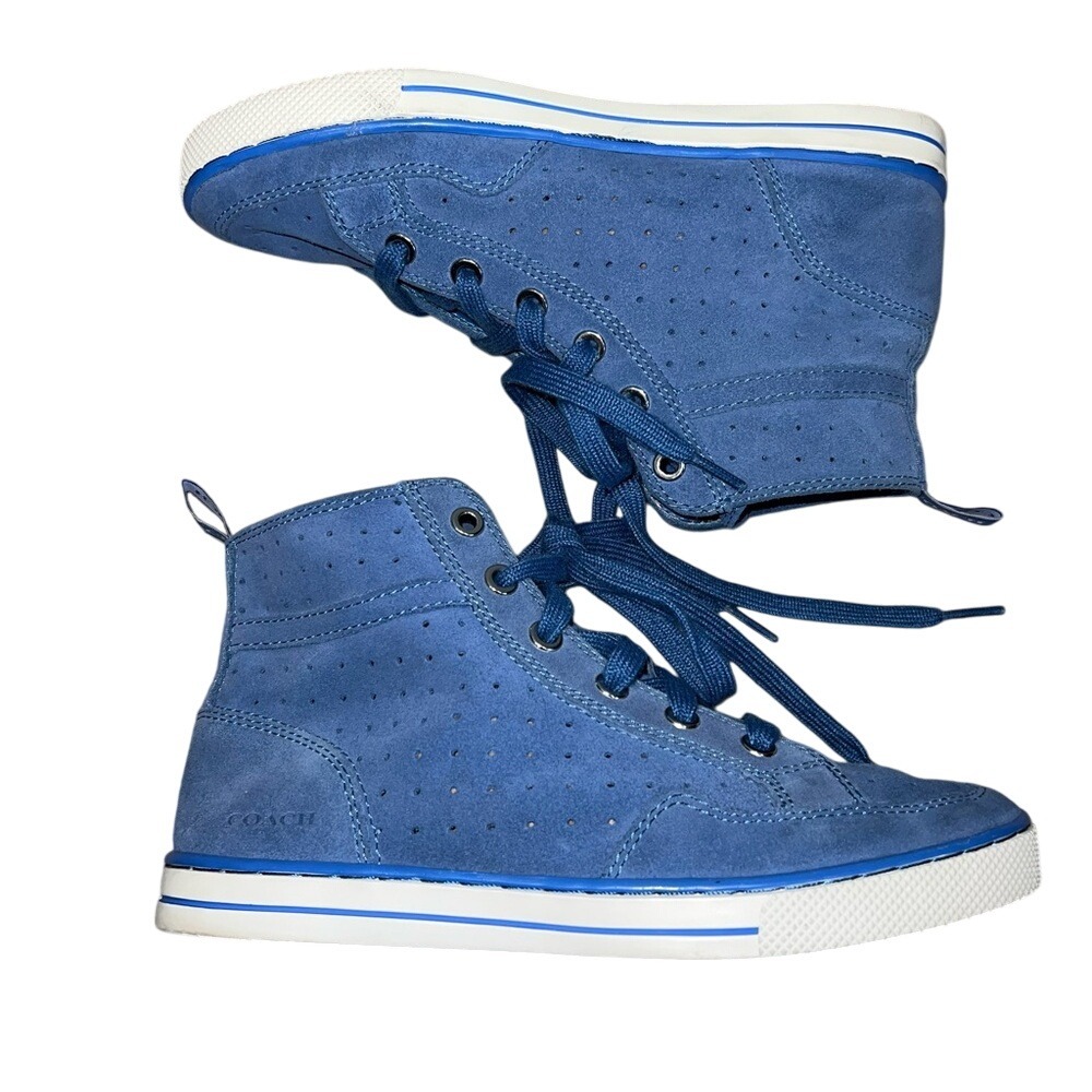 Coach Pita High Top Chambray Blue Suede Lace Up Sneaker Size 6.5
